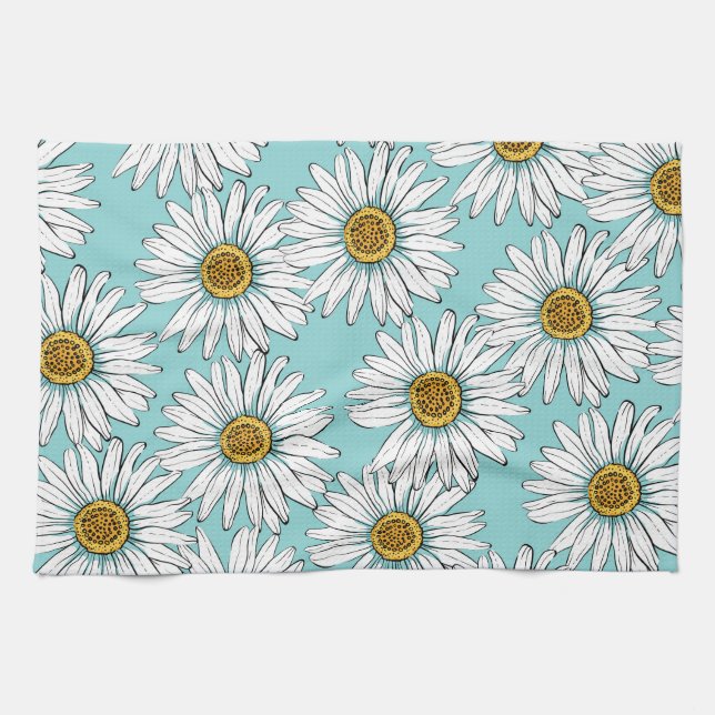 Linge De Cuisine Bleu Vintage marguerite (Horizontal)