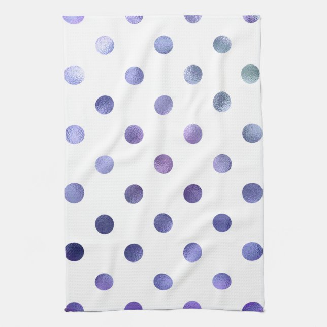 Linge De Cuisine Bleu violet violet métal Faux Foil Polka point (Vertical)