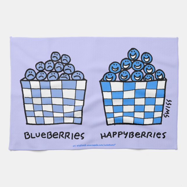 Linge De Cuisine Bleuet amusant Cartoon Art Blueberry Cuisine (Horizontal)
