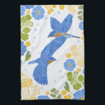 Linge De Cuisine Bleus et fleurs<br><div class="desc">Ce joli motif floral Spring présente des fleurs de primrose zébrée bleues,  des éléments foliaires et des feuilles de fougères vertes ainsi que deux bleuets volants. OEuvre dessinée à la main,  originale.</div>
