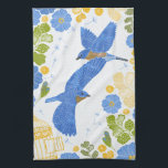 Linge De Cuisine Bleus et fleurs<br><div class="desc">Ce joli motif floral Spring présente des fleurs de primrose zébrée bleues,  des éléments foliaires et des feuilles de fougères vertes ainsi que deux bleuets volants. OEuvre dessinée à la main,  originale.</div>