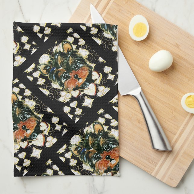 LINGE DE CUISINE BLING YORKSHIRE POO  (Quart Plié)