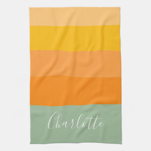 Linge De Cuisine Bloc de couleur abstrait Bandes Orange Menthe Nom
