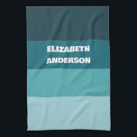 Linge De Cuisine Blocage de couleur Turquoise Bande horizontale<br><div class="desc">Un design chic de blocs colorés avec des rayures horizontales dans les tons turquoises dans un style moderne minimaliste. Disponible pour être personnalisé !</div>