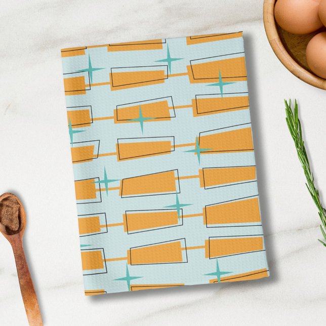 Linge De Cuisine Blocs Atomiques Moderne du Milieu du Siècle Aqua,  (Créateur téléchargé)