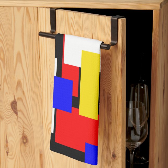 Linge De Cuisine Blocs rouge, jaune, noir, bleu et vert (Pliage en tiers)
