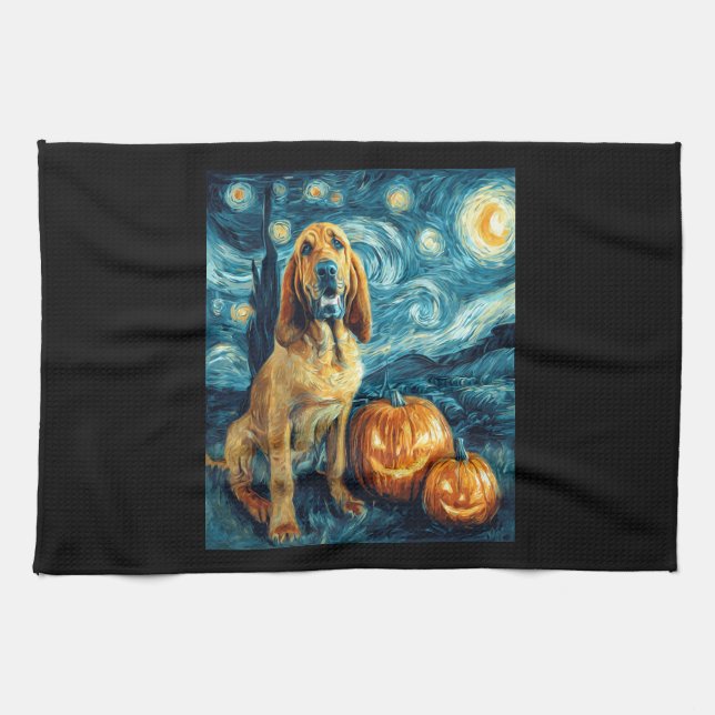 Linge De Cuisine Bloodhound Cute Dog Halloween Jack O Lantern Pumpk (Horizontal)