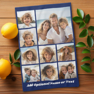 Linge De Cuisine Blue 9 Photo Carré Collage - avec script blanc