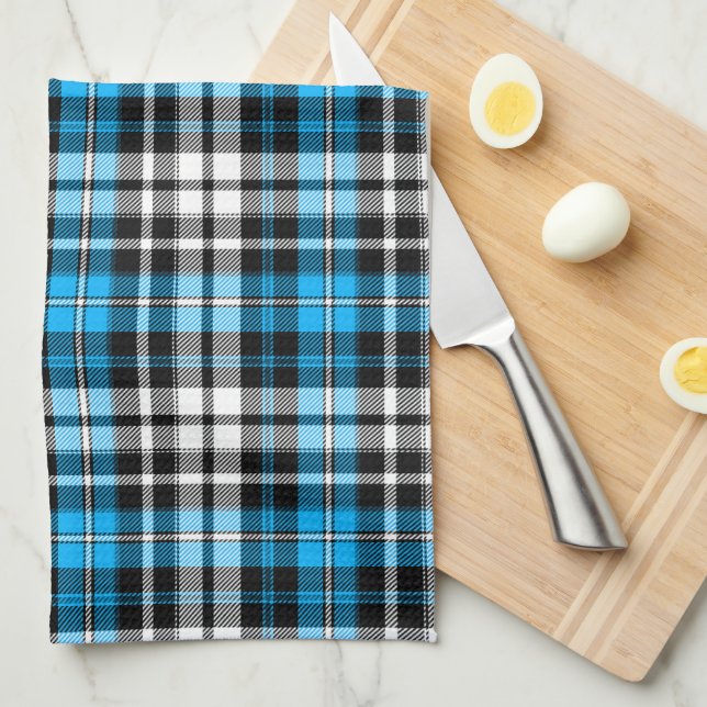 Linge De Cuisine Blue Black White Plaid Tartan Pattern Design  (Quart Plié)