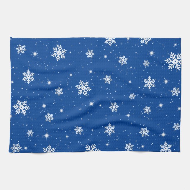 Linge De Cuisine Blue Christmas Stars Snowflakes Motif (Horizontal)