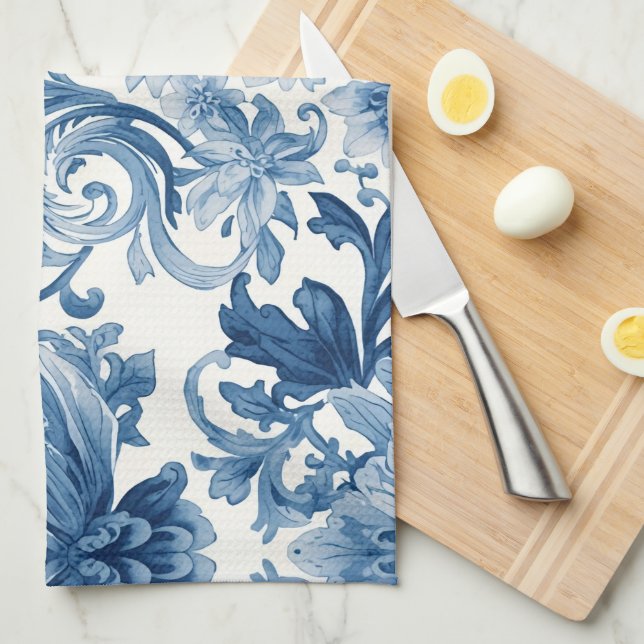 Linge De Cuisine Blue Dreams | Floral Watercolor Chinoiserie (Quart Plié)