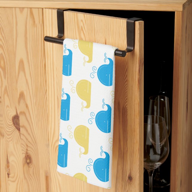 Linge De Cuisine Blue Gold et baleines blanches (Pliage en tiers)
