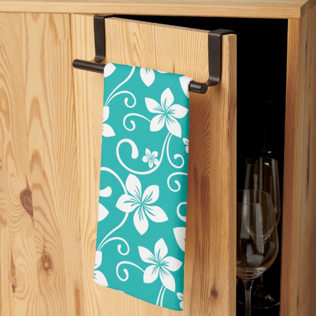 LINGE DE CUISINE BLUE HAWAII (TURQUOISE) (Pliage en tiers)