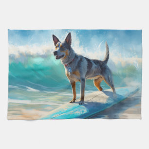 Linge De Cuisine Blue Heeler Beach Surfing Peinture
