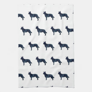 Linge De Cuisine Blue Heeler Chien race Silhouette Aquarelle noire