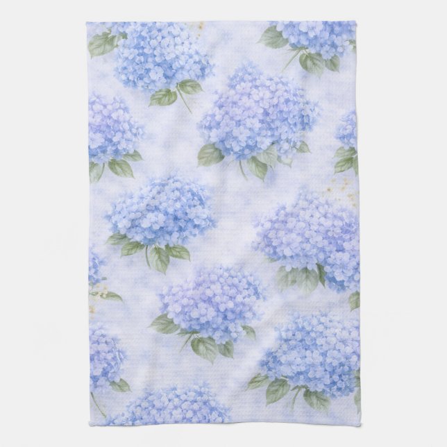 Linge De Cuisine Blue Hydrangea Watercolor Coastal Kitchen Towel (Vertical)