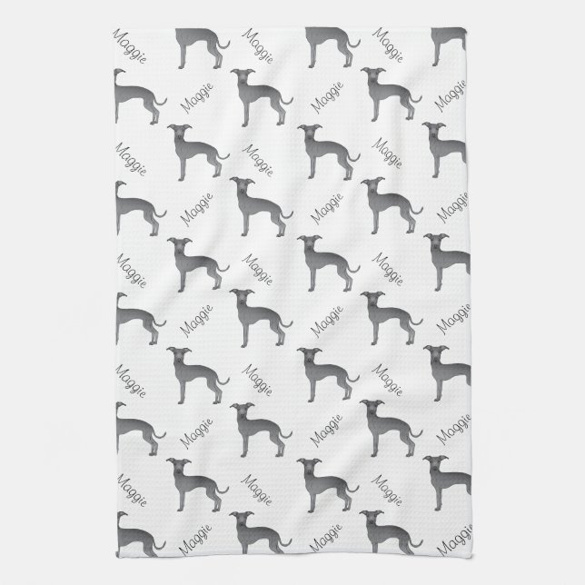 Linge De Cuisine Blue Italian Greyhound Cute Dog Motif avec nom (Vertical)