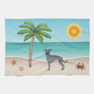 Linge De Cuisine Blue Italien Greyhound À Tropical Summer Beach