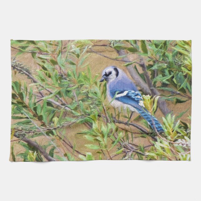 Linge De Cuisine Blue Jay sur Southern Wax Myrtle (Horizontal)