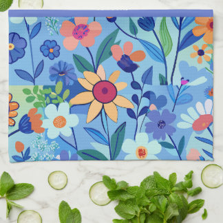 Linge De Cuisine Blue Meadow Floral Pastel Motif personnalisé