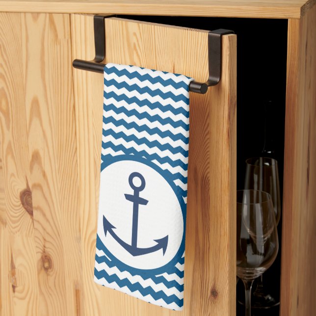 Linge De Cuisine Blue Nautical Boating Anchor Kitchen Towel (Pliage en tiers)