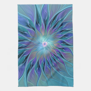 Linge De Cuisine Blue Purple Flower Dream Abstrait Fractal Art