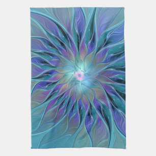 Linge De Cuisine Blue Purple Flower Dream Abstrait Fractal Art