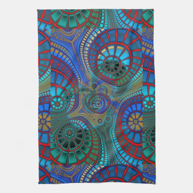 Linge De Cuisine Blue Red Green Fractals Art moderne (Vertical)