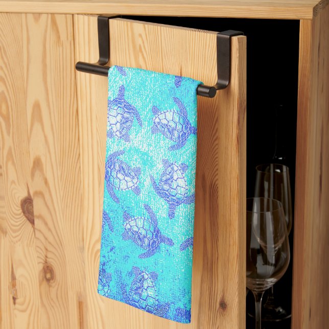 Linge De Cuisine Blue Sea Turtle Print (Pliage en tiers)