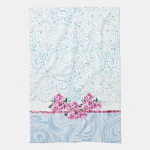 Linge De Cuisine Blue Shabby Chic Lacey Pink Floral Kitchen Towne