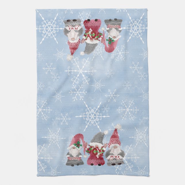 Linge De Cuisine Blue Snowflakes Gnomes Love Joy Peace Aquarelle (Vertical)