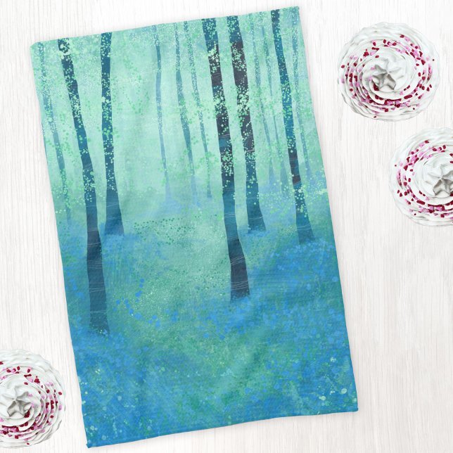 Linge De Cuisine Bluebell Woodland (Bluebell forest woodland landscape art kitchen tea towel)