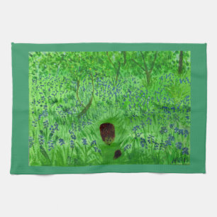 Linge De Cuisine Bluebell Woodland Hérisson vert printemps