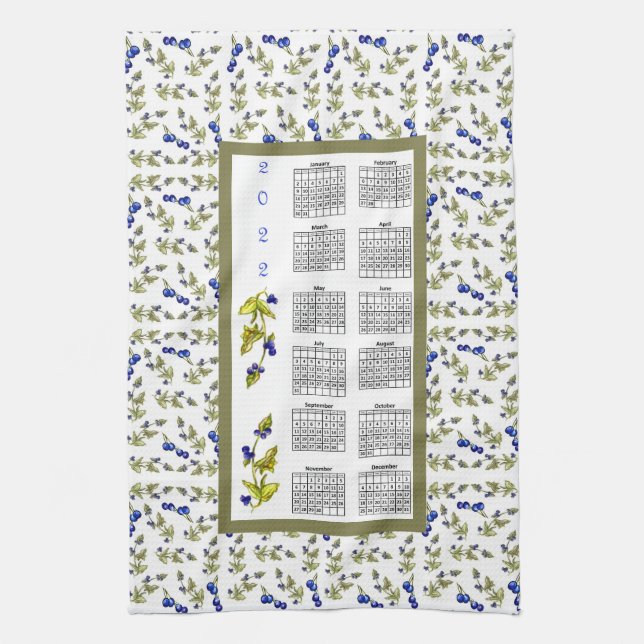 Linge De Cuisine Blueberries du calendrier 2022 Feuilles empilés, b (Vertical)