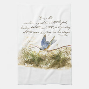 Linge De Cuisine Bluebird on Branch Inspiration poem Aquarelle