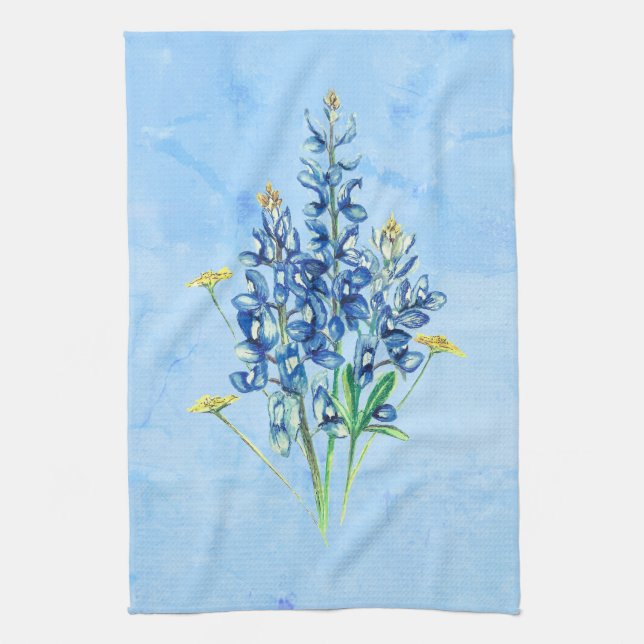 Linge De Cuisine Bluebonnets sur Arrière - plan bleu (Vertical)