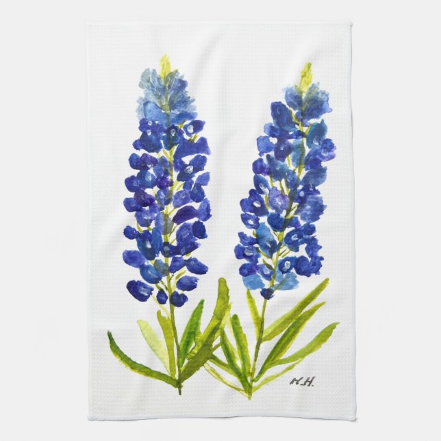 Linge De Cuisine Bluebonnets Texas State Flowers Lupine Watercolor (Vertical)