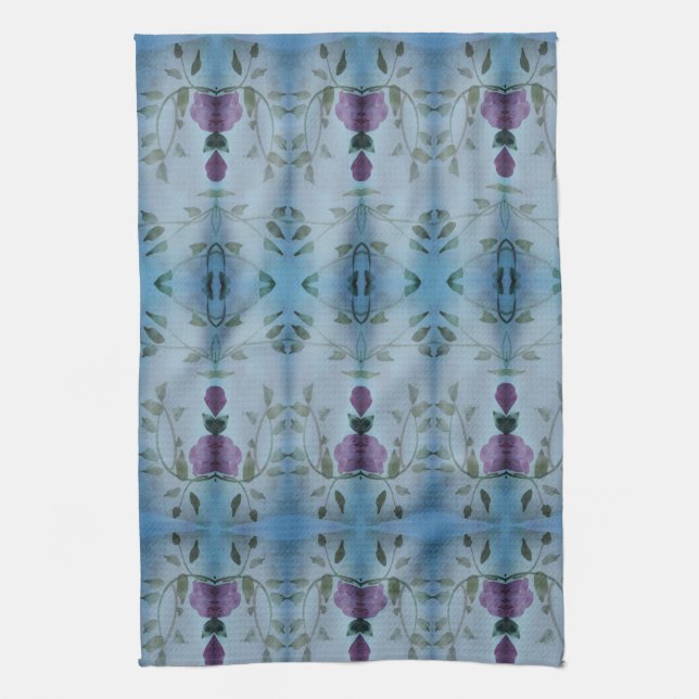 Linge De Cuisine Blues avec rose et vert (Vertical)