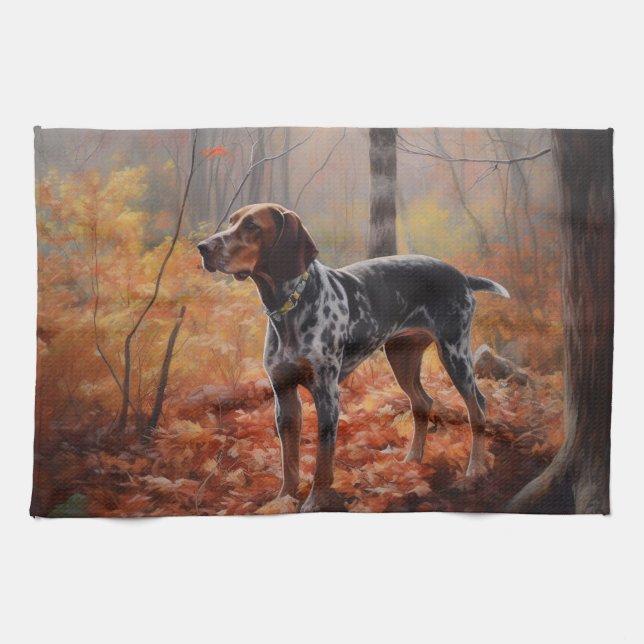 Linge De Cuisine Bluetick Coonhound en automne Leaves automne Inspi (Horizontal)