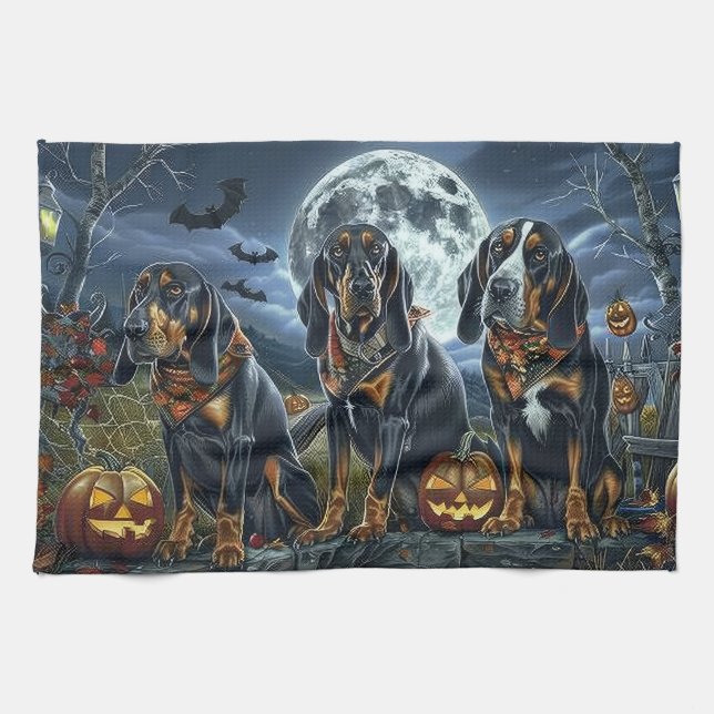Linge De Cuisine Bluetick Coonhound Halloween Éffrayant (Horizontal)