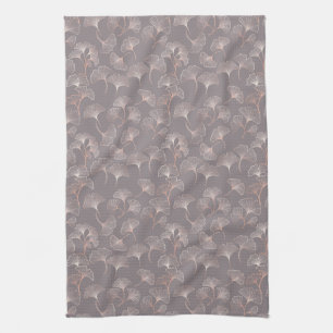 Linge De Cuisine Blush Ginkgo Luxe – Botanique dorée sur fond noir