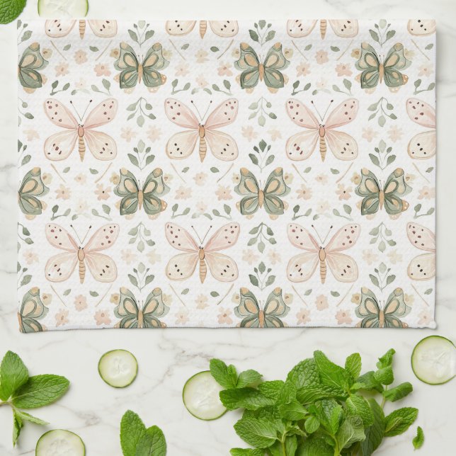 Linge De Cuisine Blush Pink Mint Green Butterfly (Plié)