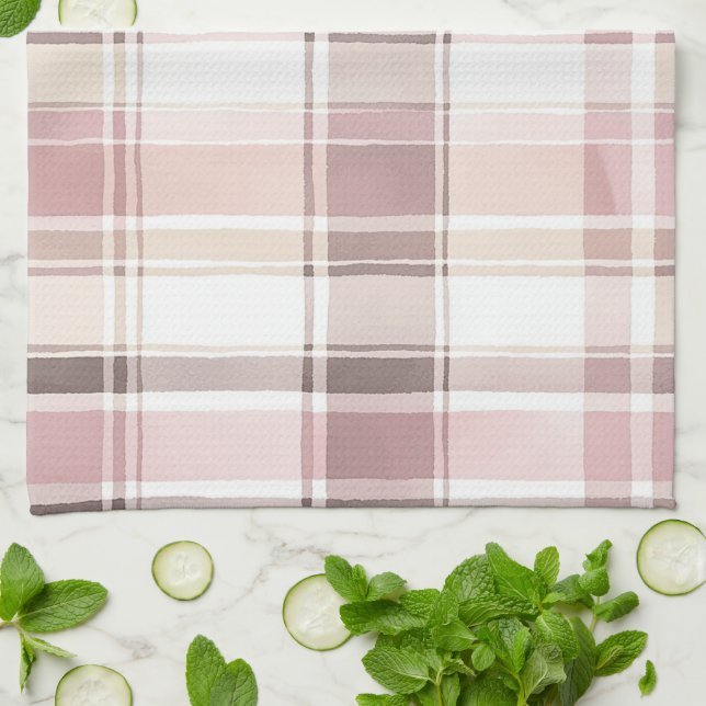 Linge De Cuisine Blush Rose Crème Brun Rayures Réception de Mariage (Plié)