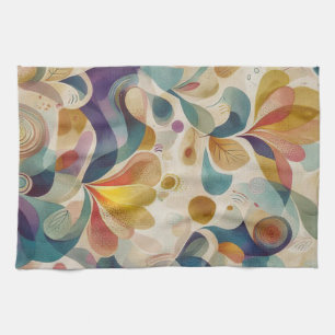 Linge De Cuisine Boho Abstrait Aquarelle Floral Tourbillon Or Sarce