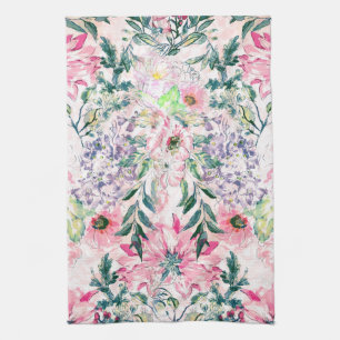 Linge De Cuisine boho chic aquarelle ressort rose floral