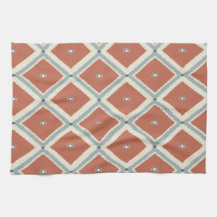Linge De Cuisine Boho Chic Terracotta et Indigo Géométrique Ikat Pa
