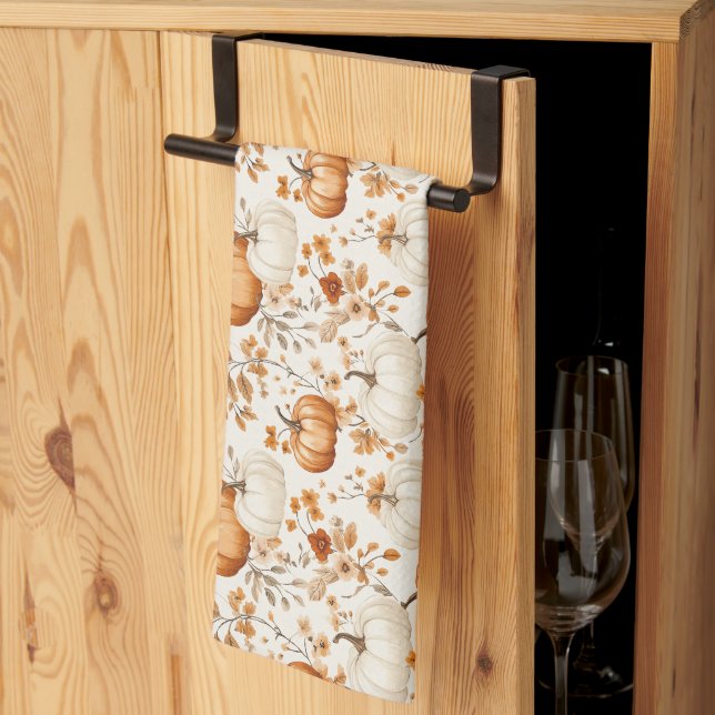 Linge De Cuisine Boho Citrouille Doodle Automne sans joint (Pliage en tiers)