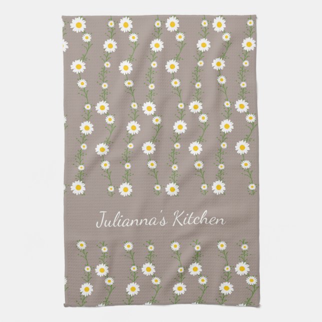 Linge De Cuisine Boho Daisy Chain Floral Pattern Nom personnalisé (Vertical)