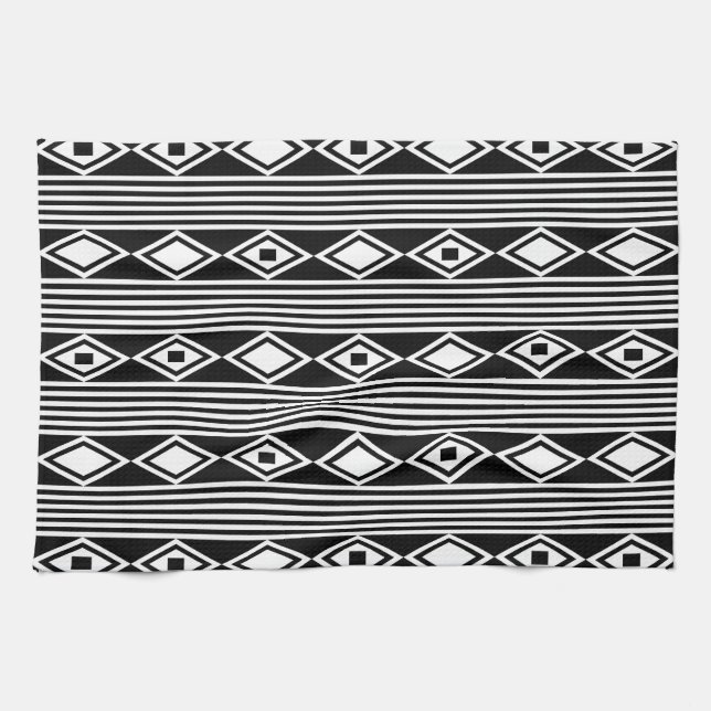 Linge De Cuisine Boho Diamonds Grandes Blancs Noir (Horizontal)