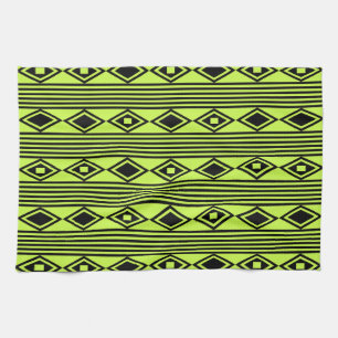 Linge De Cuisine Boho Diamonds Stripes Black Chartreuse